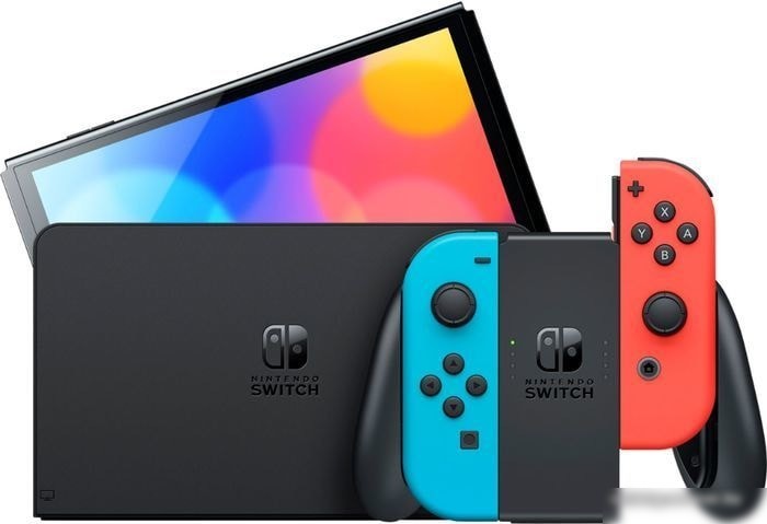 Игровая приставка Nintendo Switch OLED (черный, с неоновыми Joy-Con)