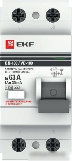 Устройство защитного отключения EKF PROxima ВД-100 2P 63А 30мА elcb-2-63-30-em-pro