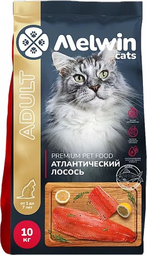 Сухой корм для кошек Melwin Adult с атлантическим лососем 10 кг