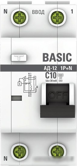 Дифференциальный автомат EKF Basic АД-12 1P+N 10А 30мА АС C DA12-10-30-bas