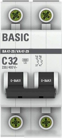 Выключатель автоматический EKF ВА 47-29 2P 32A (C) 4.5кА mcb4729-2-32C