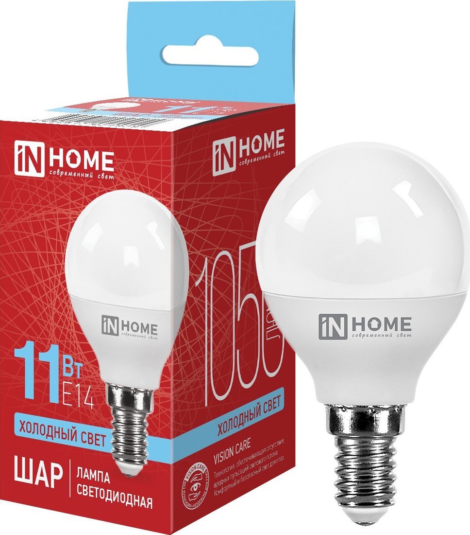 Светодиодная лампочка In Home LED-Шар-VC 11 Вт 230В Е14 6500К 1050 Лм
