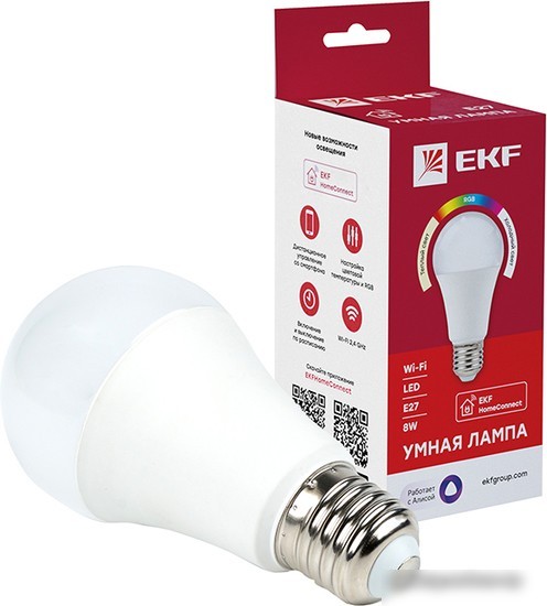 Светодиодная лампочка EKF Connect 8W WIFI RGBW E27