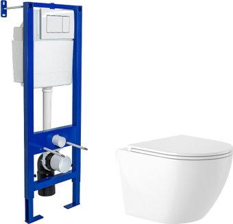 Унитаз подвесной Saniteco KW-9003W Rimles + Berges АТОМ 410 040333 (с кнопкой)