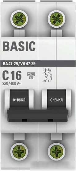 Выключатель автоматический EKF ВА 47-29 2P 16A (C) 4.5кА mcb4729-2-16C
